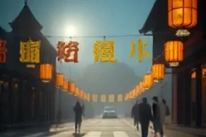 星空下杂货铺门口的灯泡与藤椅封面